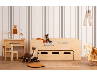 Łóżko dziecięce z szufladą i stelażem PIPI Montessori Drewniane