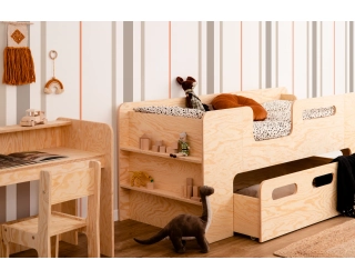 Łóżko dziecięce z szufladą i stelażem PIPI Montessori Drewniane