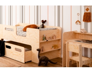 Łóżko dziecięce z szufladą i stelażem PIPI Montessori Drewniane