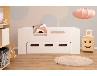 Łóżko dziecięce z szufladą i stelażem PIPI Montessori Drewniane