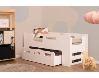 Łóżko dziecięce z szufladą i stelażem PIPI Montessori Drewniane