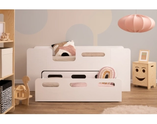 Łóżko dziecięce z szufladą i stelażem PIPI Montessori Drewniane