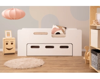 Łóżko dziecięce z szufladą i stelażem PIPI Montessori Drewniane