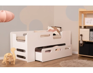 Łóżko dziecięce z szufladą i stelażem PIPI Montessori Drewniane