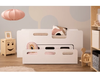 Łóżko dziecięce z szufladą i stelażem PIPI Montessori Drewniane