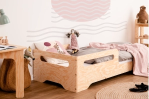 Łóżko pojedyncze dla dzieci z barierką i stelażem TILA 3 Montessori Drewniane