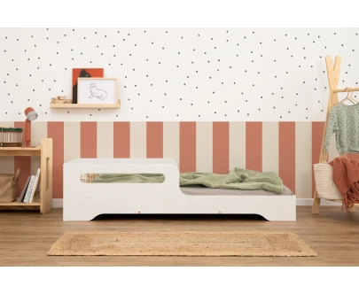Łóżko pojedyncze dla dzieci z barierką i stelażem TILA 3 Montessori Drewniane