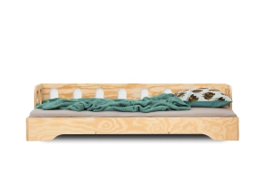Łóżko pojedyncze dla dzieci z barierką i stelażem sofa TILA 1S Montessori Drewniane