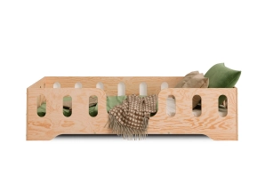 Łóżko pojedyncze dla dzieci z barierką i stelażem TILA 2 Montessori Drewniane