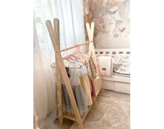 Wieszak na ubrania dla dzieci z półką na buty TIPI Montessori  Drewniany