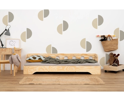 Łóżko pojedyncze dla dzieci z barierką i stelażem sofa TILA 5S Montessori Drewniane