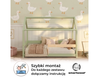 Łóżko domek dla dziecka z barierką i stelażem MILO Montessori Drewniane