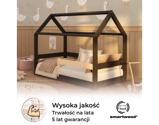 Łóżko domek dla dziecka z barierką i stelażem MILO Montessori Drewniane