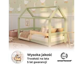 Łóżko domek dla dziecka z barierką i stelażem MILO Montessori Drewniane