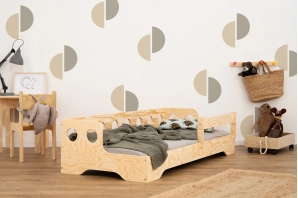 Łóżko pojedyncze dla dzieci z barierką i stelażem sofa TILA 5S Montessori Drewniane