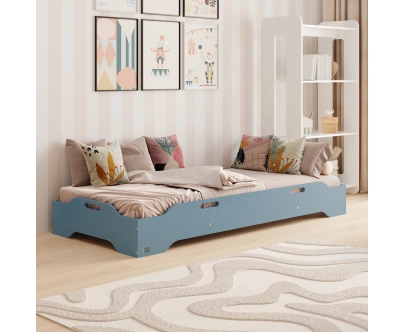 Łóżko pojedyncze dla dzieci podłogowe ze stelażem TILA 8 Montessori Drewniane