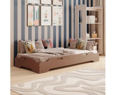 Łóżko pojedyncze dla dzieci podłogowe ze stelażem TILA 8 Montessori Drewniane