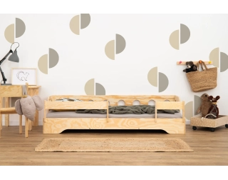 Łóżko pojedyncze dla dzieci z barierką i stelażem sofa TILA 5S Montessori Drewniane