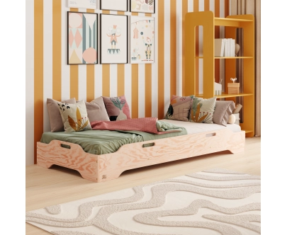 Łóżko pojedyncze dla dzieci podłogowe ze stelażem TILA 8 Montessori Drewniane