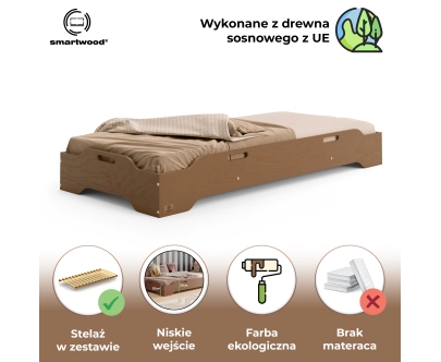Łóżko pojedyncze dla dzieci podłogowe ze stelażem TILA 8 Montessori Drewniane