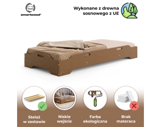 Łóżko pojedyncze dla dzieci podłogowe ze stelażem TILA 8 Montessori Drewniane