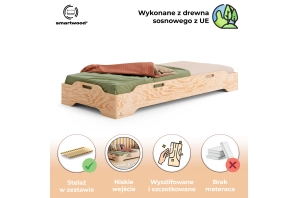 Łóżko pojedyncze dla dzieci podłogowe ze stelażem TILA 8 Montessori Drewniane