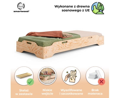 Łóżko pojedyncze dla dzieci podłogowe ze stelażem TILA 8 Montessori Drewniane