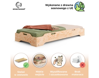 Łóżko pojedyncze dla dzieci podłogowe ze stelażem TILA 8 Montessori Drewniane
