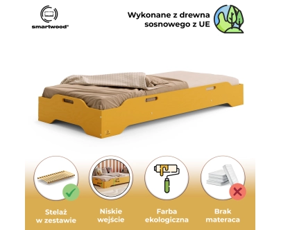 Łóżko pojedyncze dla dzieci podłogowe ze stelażem TILA 8 Montessori Drewniane