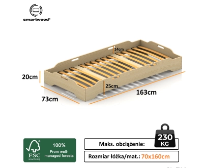 Łóżko pojedyncze dla dzieci podłogowe ze stelażem TILA 8 Montessori Drewniane