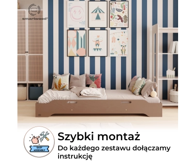 Łóżko pojedyncze dla dzieci podłogowe ze stelażem TILA 8 Montessori Drewniane