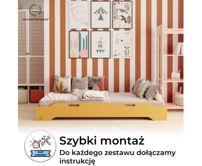 Łóżko pojedyncze dla dzieci podłogowe ze stelażem TILA 8 Montessori Drewniane