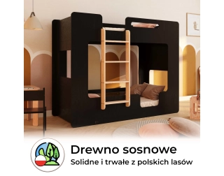 Łóżko piętrowe dla dzieci z barierkami i stelażem MIMI B Montessori Drewniane