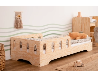 Łóżko pojedyncze dla dzieci z barierką i stelażem TILA 6 Montessori Drewniane
