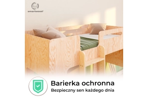 Łóżko piętrowe dla dzieci z barierkami i stelażem MIMI B Montessori Drewniane