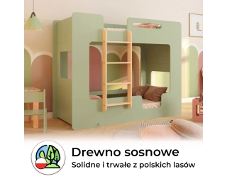 Łóżko piętrowe dla dzieci z barierkami i stelażem MIMI B Montessori Drewniane