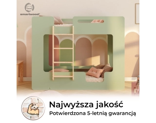 Łóżko piętrowe dla dzieci z barierkami i stelażem MIMI B Montessori Drewniane