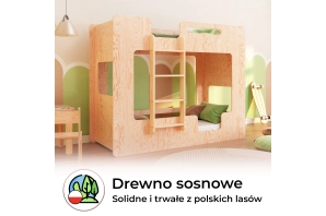 Łóżko piętrowe dla dzieci z barierkami i stelażem MIMI B Skandynawskie Sosnowe