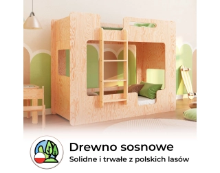 Łóżko piętrowe dla dzieci z barierkami i stelażem MIMI B Montessori Drewniane