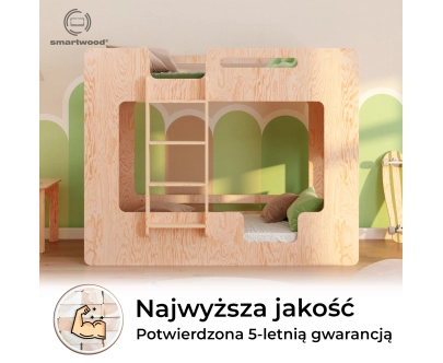 Łóżko piętrowe dla dzieci z barierkami i stelażem MIMI B Montessori Drewniane