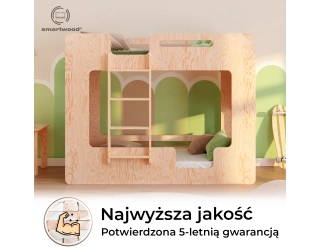 Łóżko piętrowe dla dzieci z barierkami i stelażem MIMI B Montessori Drewniane