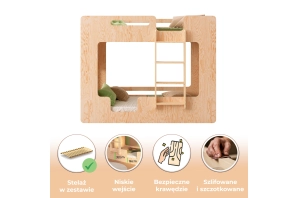 Łóżko piętrowe dla dzieci z barierkami i stelażem MIMI B Montessori Drewniane