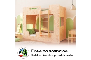 Łóżko piętrowe dla dzieci z barierkami i stelażem MIMI B Montessori Drewniane