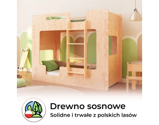 Łóżko piętrowe dla dzieci z barierkami i stelażem MIMI B Montessori Drewniane