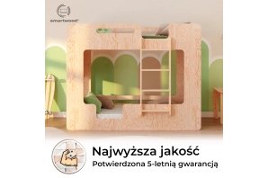 Łóżko piętrowe dla dzieci z barierkami i stelażem MIMI B Montessori Drewniane
