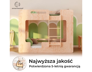 Łóżko piętrowe dla dzieci z barierkami i stelażem MIMI B Montessori Drewniane