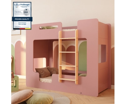 Łóżko piętrowe dla dzieci z barierkami i stelażem MIMI B Montessori Drewniane