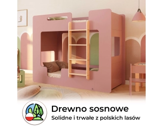 Łóżko piętrowe dla dzieci z barierkami i stelażem MIMI B Montessori Drewniane