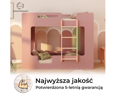 Łóżko piętrowe dla dzieci z barierkami i stelażem MIMI B Montessori Drewniane