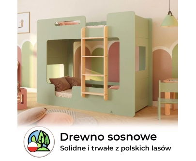 Łóżko piętrowe dla dzieci z barierkami i stelażem MIMI B Montessori Drewniane